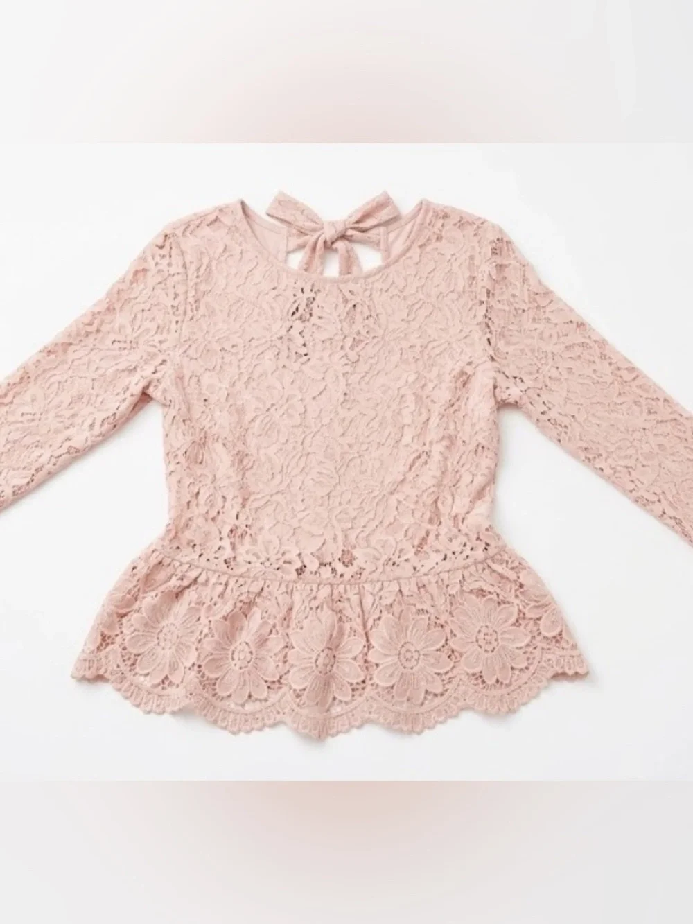 Free People Cottagecore Coquette Open Back Bow Lace Light Blush Pink Top Large